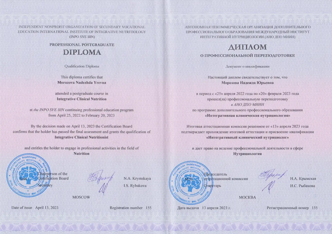 Professional retraining diploma: integrative clinical nutrition — MIIN